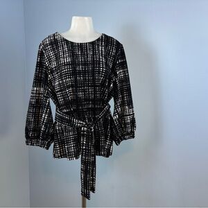 Worthington Black and White Plaid Blouse